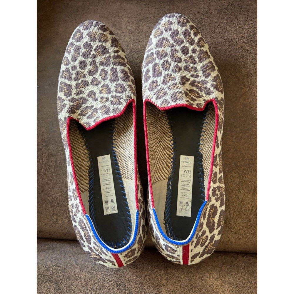 Rothys The Loafer Mocha Spot Animal Print Women  W12 Luxury Flats Shoes Red Blue